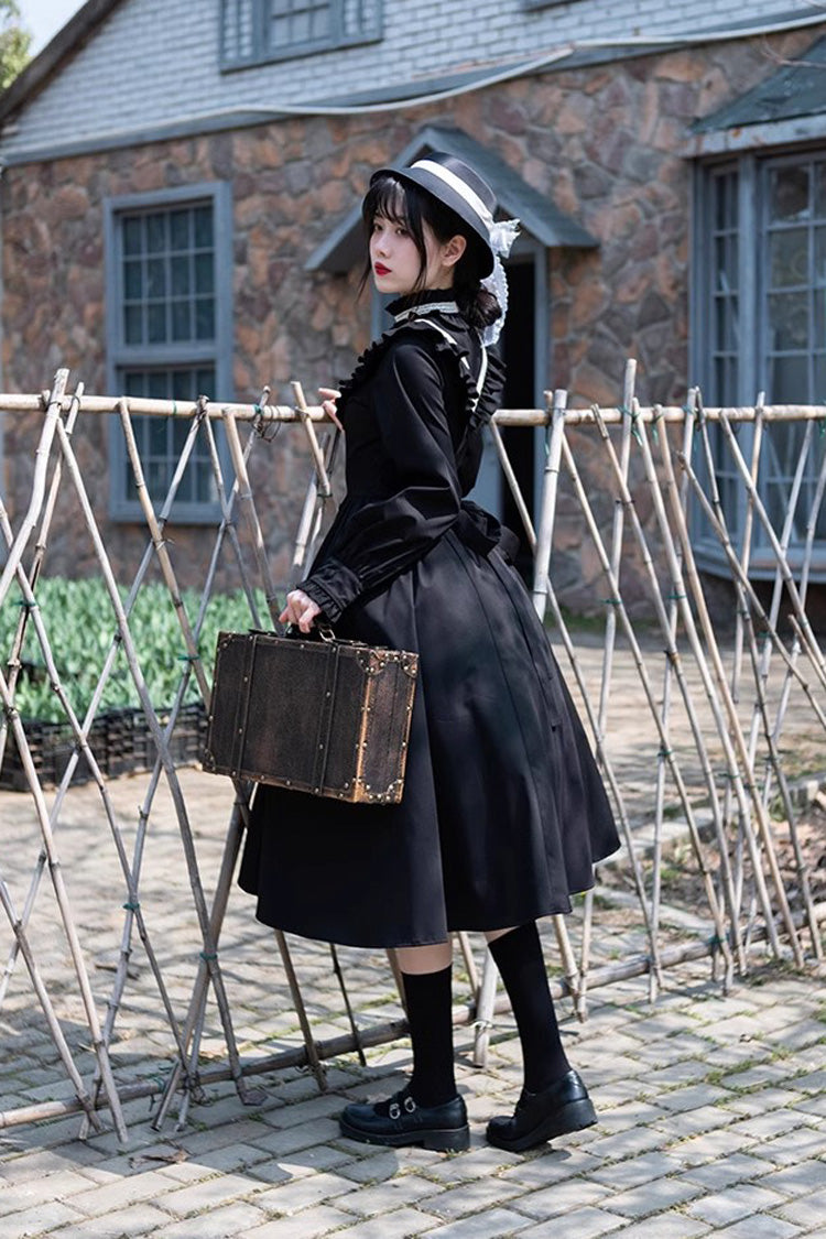 Black Olivia Autumn Winter Stand Collar Long Sleeves Gothic Lolita Dress - Product - 7