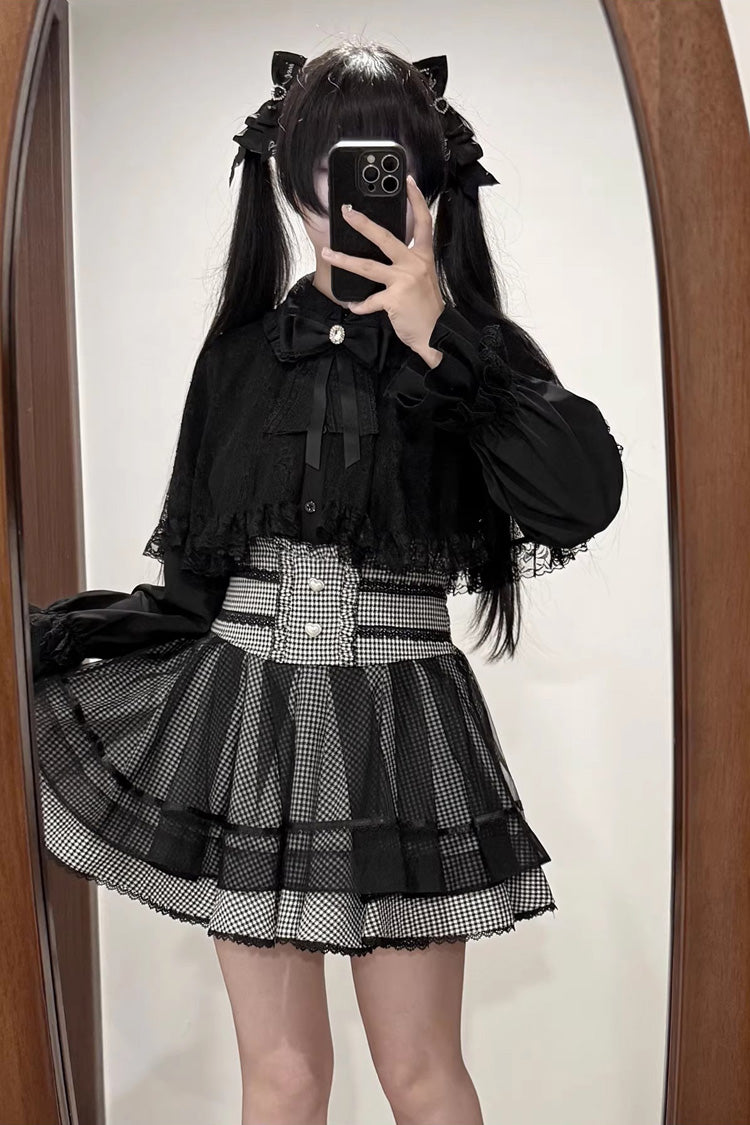 [Law of Disorder] Lapel Collar Long Sleeves Bow Lace Sweet Jirai Kei Skirt and Top 3 Colors - Product - 7