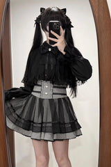 [Law of Disorder] Lapel Collar Long Sleeves Bow Lace Sweet Jirai Kei Skirt and Top 3 Colors - Product - 7
