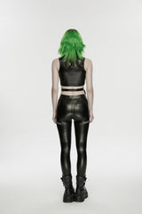 Black Cut-Out Spliced Eyelet Mesh Women's Punk Leggings - Product - 3