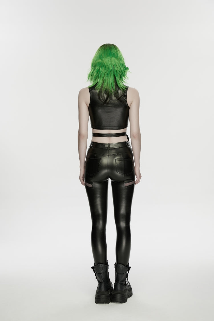 Black Cut-Out Spliced Eyelet Mesh Women's Punk Leggings - Product - 3