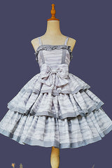Grey [Cloth Cat] Triple-Layered Print Ruffle Bowknot Sweet Lolita Dress - Product - 3