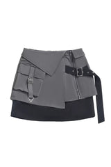 Black [Holographic Cruise] Techwear Long Sleeves Spliced Zippered Gothic Jirai Kei Skirt and Coat Set - Skirt - 9