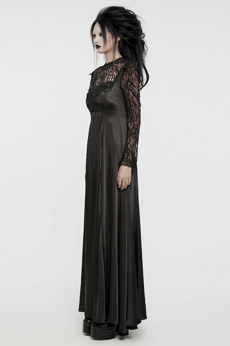 Black Long Sleeves Hollow Lace-Up Women's Gothic Dress - Product - 2
