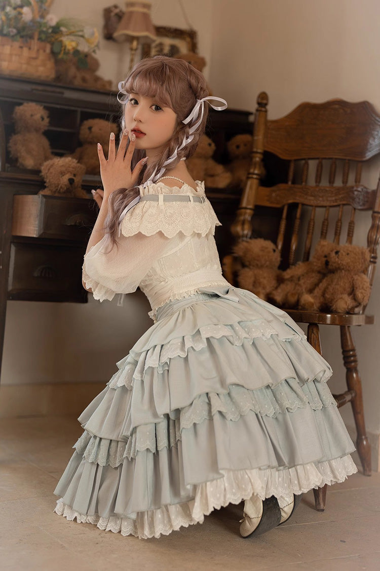 Light Blue Rose Multi-layer Ruffle Princess Sweet Lolita Skirt - Product - 9