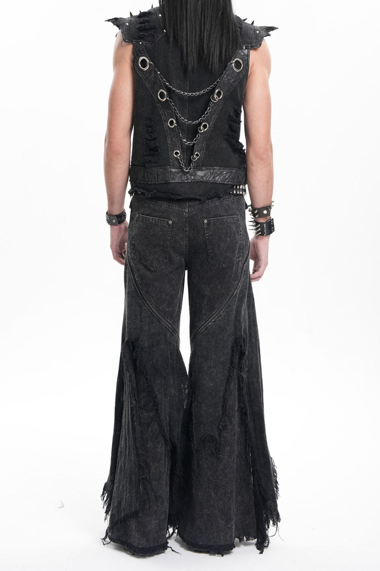 Black Ripped Rings Studs Men's Gothic Pants - Product - 6