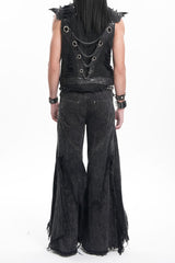 Black Ripped Rings Studs Men's Gothic Pants - Product - 6