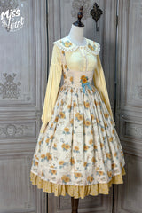 Apricot [Gardening Sunflower] Sleeveless Print Ruffle Bowknot Sweet Elegant Uplift Lolita Jsk Dress - Product - 8