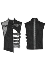 Black Sleeveless Hollow Suede Leather Stitching Irregular Mens Gothic Vest - Product - 5