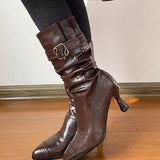 Retro Faux Leather Pointed Toe High Heel Lolita Boots 3 Colors - Product - 6