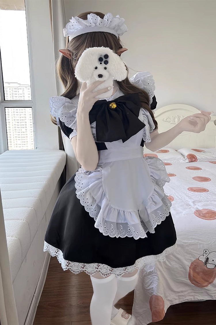 Maid Short Sleeves Ruffle Bowknot Sweet Plus Size Lolita Dress Full Set 2 Colors - Product - 7