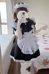 Maid Short Sleeves Ruffle Bowknot Sweet Plus Size Lolita Dress Full Set 2 Colors - Product - 7