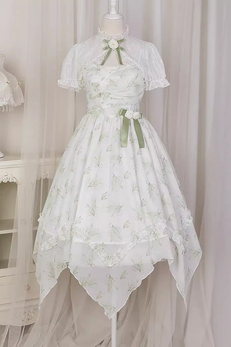 Lily of the Valley Spring Short Sleeves Jacquard Print Bowknot Irregular Sweet Lolita Jsk Dress - Product - 10