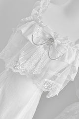 White [Pear Moon] Ruffle Bowknot Lace Jirai Kei Japanese Dress - Product - 5
