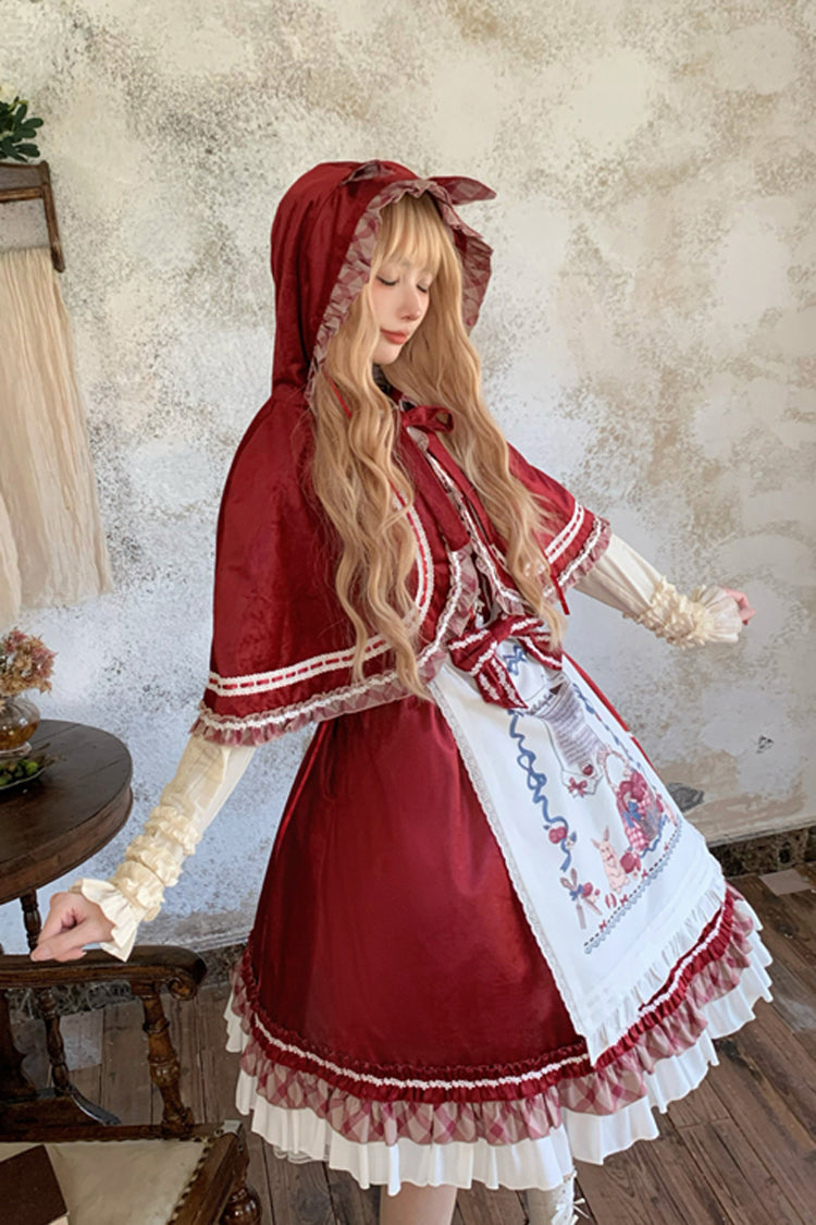 Wine Red [Little Red Riding Hood] Ruffle Bowknot Sweet Lolita Jsk Dress - Product - 6