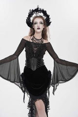 Black Crochet Lace-Up Slim Zippered Women's Gothic Accessory Zip Girdle - Black - 1