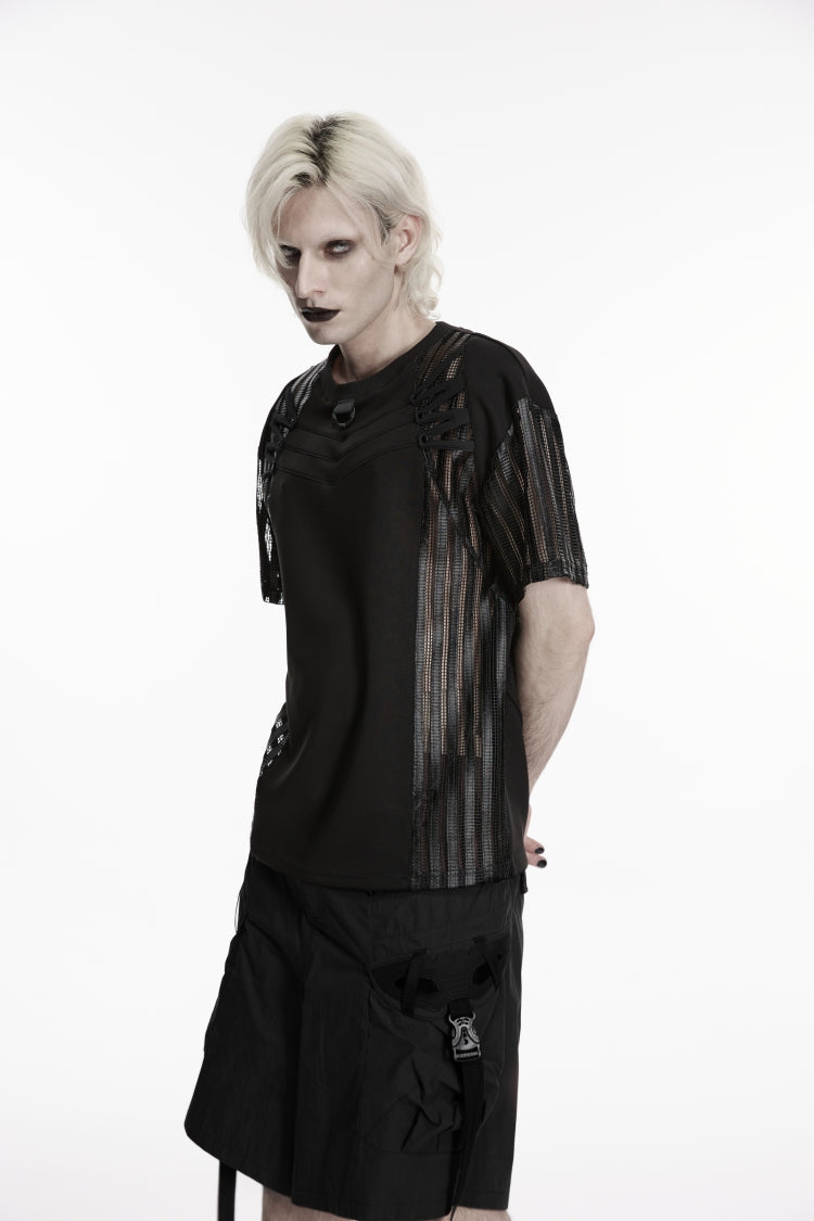 Black Buckled Men's Punk Shorts WIth Big Pocket - Product - 5