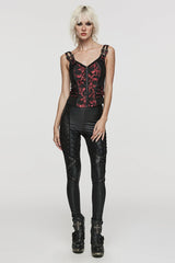 Steampunk Sleeveless Jacquard Print Metal Buckle Strap Metal Zipper Hollow Lace-Up Women's Vest 4 Colors - Product - 28
