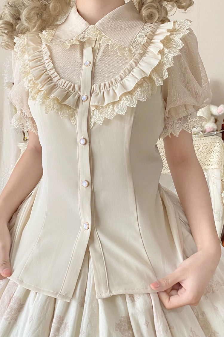 [Four Seasons Encounter] Lapel Collar Detachable Long Sleeves Ruffled Lace Slim Fit Classic Lolita Blouse 4 Colors - Product - 8