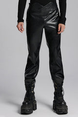 Black Print Men's Punk Leather Pants - Black - 1