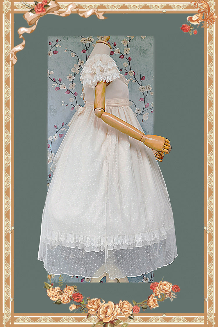 Apricot [Moon goddess *Mediana*] Polka Dot Print Ruffle Bowknot Asymmetric Sweet Elegant Lolita Dress - Product - 14