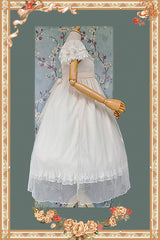 Apricot [Moon goddess *Mediana*] Polka Dot Print Ruffle Bowknot Asymmetric Sweet Elegant Lolita Dress - Product - 14