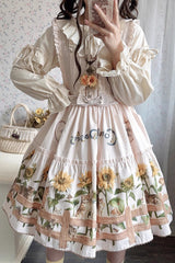 Cat and Sunflower Print Bowknot Sweet Lolita Jsk Dress 2 Colors - Product - 12