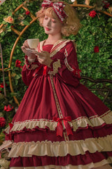 Court Style Long Sleeves High Waisted Bowknot Ruffled Multi-Layer Classic Lolita Op Dress - Product - 5