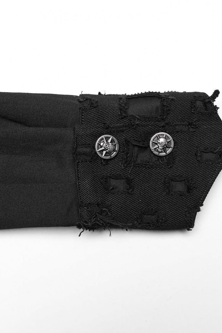 Black Hollow Hole Stitching Mens Steampunk Blouse - Product - 7