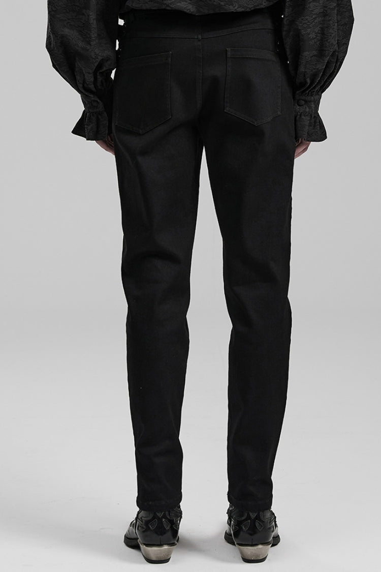Black Slim Straps Symmetrical Men's Steampunk Straight Leg Pants - Product - 3