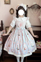 [Sweetheart Party] Sleeveless Printed Ruffled Embroidered Lace Sweet Lolita Jsk Dress 3 Colors - Blue/Pink - 1