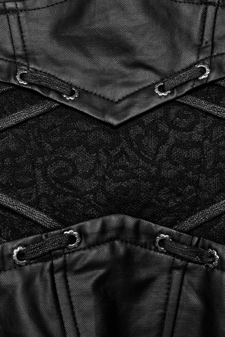 Black Stitching Lace Lace-Up Women's Underbust Gothic Corset - Product - 6
