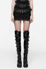 Black Ruffle Mesh Women's Gothic Skirt with Belts - Black - 1