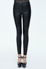 Black Simple Style Tight Leather Womens Pants - Black - 1