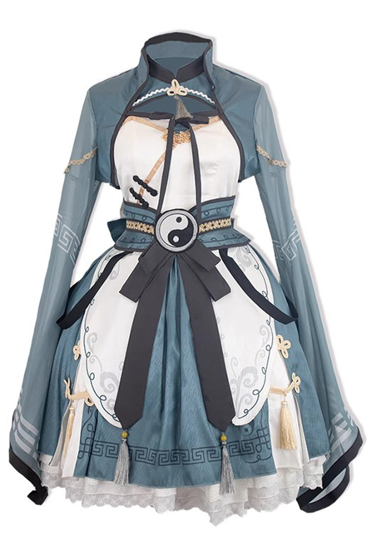 Multi-layer Little Taoist Priest Print Ruffle Sweet Chinese Style Lolita Jsk Dress 2 Colors - Product - 5