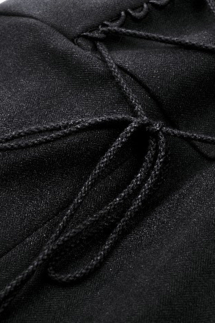 Black Long Sleeves Lace-Up Buckled Women's Gothic Draped Coat with Faux Fur Collar - Product - 16