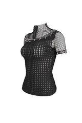 Black Mesh Rings Short Sleeved Womens Punk Top - Product - 8