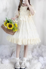 Beige Lace Cool Angel Short Sleeves Bowknot Ruffle Sweet Lolita Dress - Product - 2