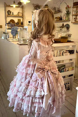 Pink [Rose Manor] Multi-Layered Ruffled Bow Lace Sweet Gorgeous Lolita Jsk Dress - Product - 4