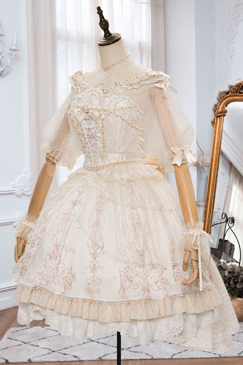 Apricot Gorgeous Hanayome Bowknot Lace Elegant Ruffled Sweet Lolita JSK Dress - Product - 7