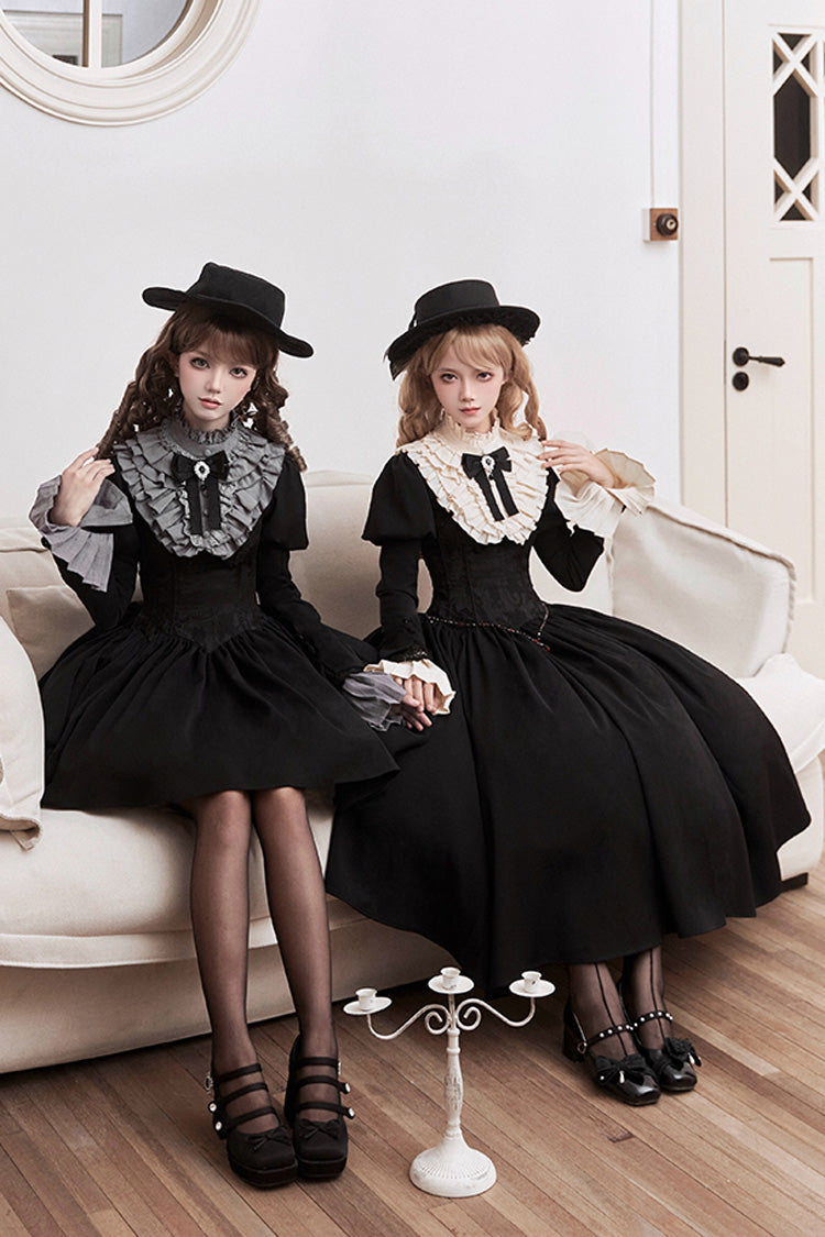 Black [Old Testament] Short Sleeves Ruffle Embroidery Bowknot Lace-Up Gothic Lolita Dress 2 Versions - Product - 5