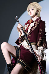 Red [Royal Heir] Embroidery Classic Military Gorgeous Handsome Ouji Lolita Coat Blouse Shorts Set - Product - 9