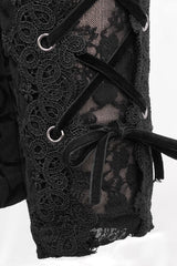 Black Gothic Flocking Patterned Laced Up Asymmetrical Side Womens Pants - Product - 5