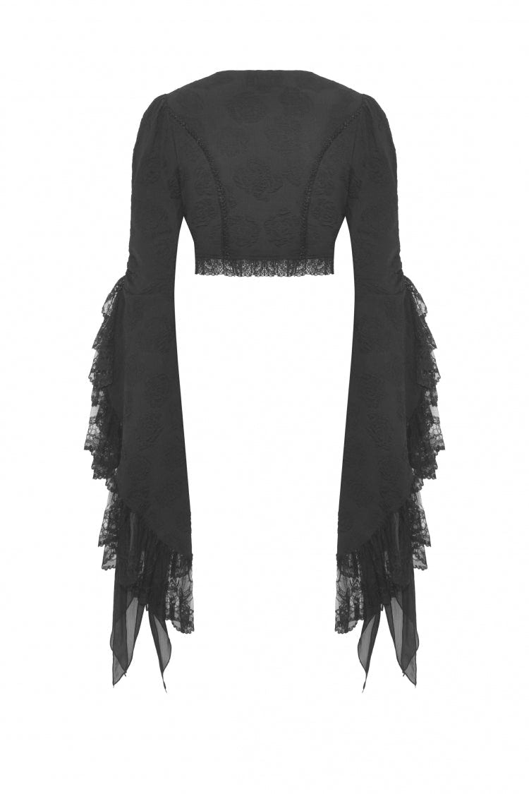 Black Women's Gothic Vintage Long Flared Sleeves Lace Splice Shrug - Product - 15