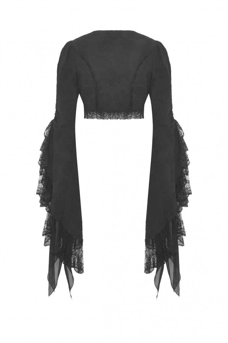 Black Women's Gothic Vintage Long Flared Sleeves Lace Splice Shrug - Product - 15