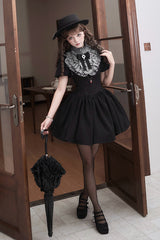 Black [Old Testament] Short Sleeves Ruffle Embroidery Bowknot Lace-Up Gothic Lolita Dress 2 Versions - Product - 13