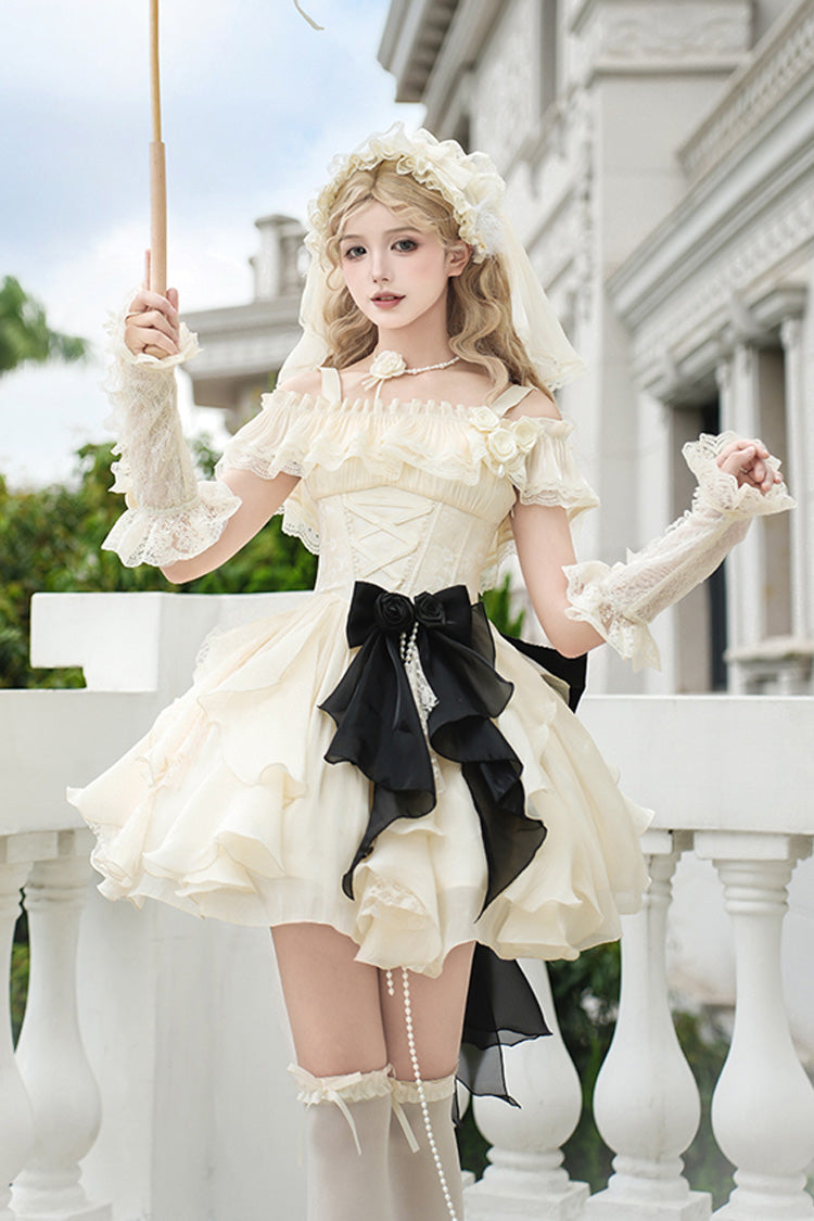 Ivory [Moonlight Variations] Sleeveless Ruffle Lace-Up Sweet Lolita Jsk Short Dress - Product - 5