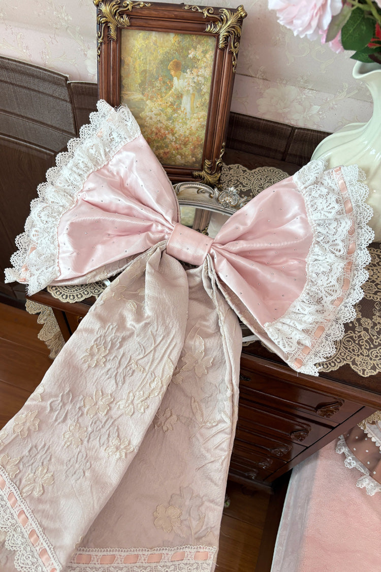 Pink [Moonlight Woven Flower Box] Square Collar Multi-Layered Ruffled Hanayome Embroidered Bow Lace Sweet Plus Size Lolita Jsk Dress Set - Product - 4