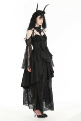 Black Off Shoulder Long Puff Sleeves Cut-Out Lace Women's Gothic Cape - Product - 2