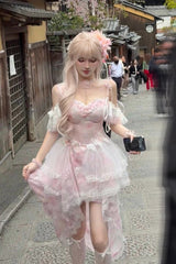 Pink [Sakura Trio] Sleeveless Double-Layered Ruffle Bowknot Lace Sweet Princess Lolita Jsk Dress - Product - 10